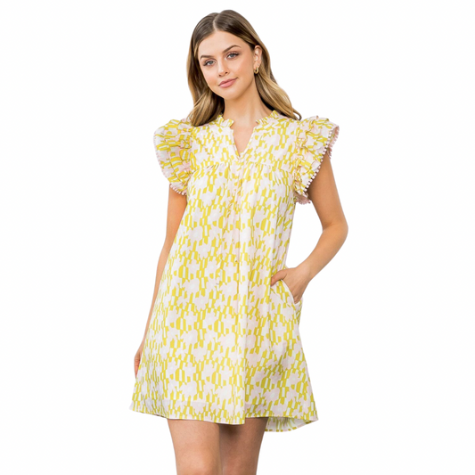 Floral Flutter Sleeve Short Dress with Pockets