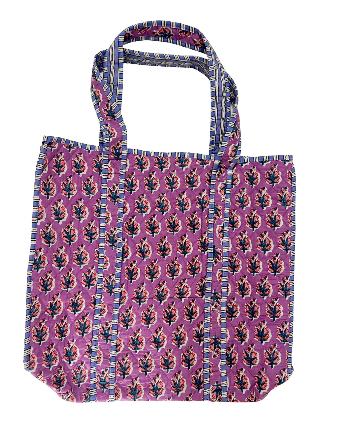 Purple Print Quilted Cotton Reversible Large Tote Bag