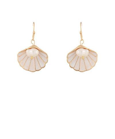 Seashell and Pearl Drop Earrings