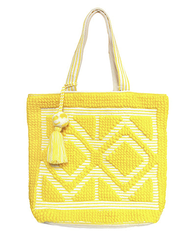 Tribal Design Woven Tote Yellow