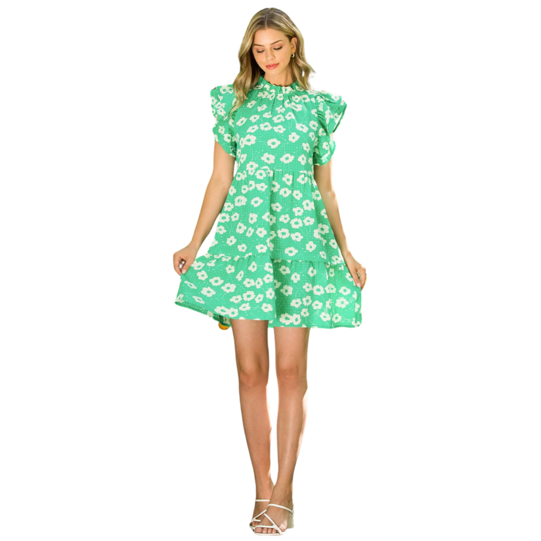 Flower print flutter sleeve dress