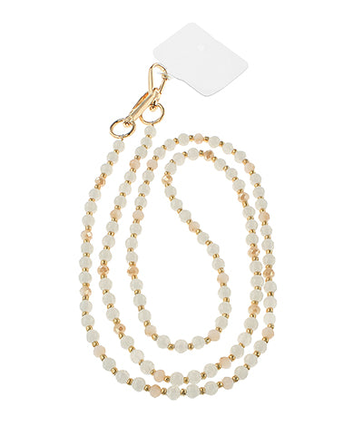 White and Gold Bead Cell Phone Chain Strap
