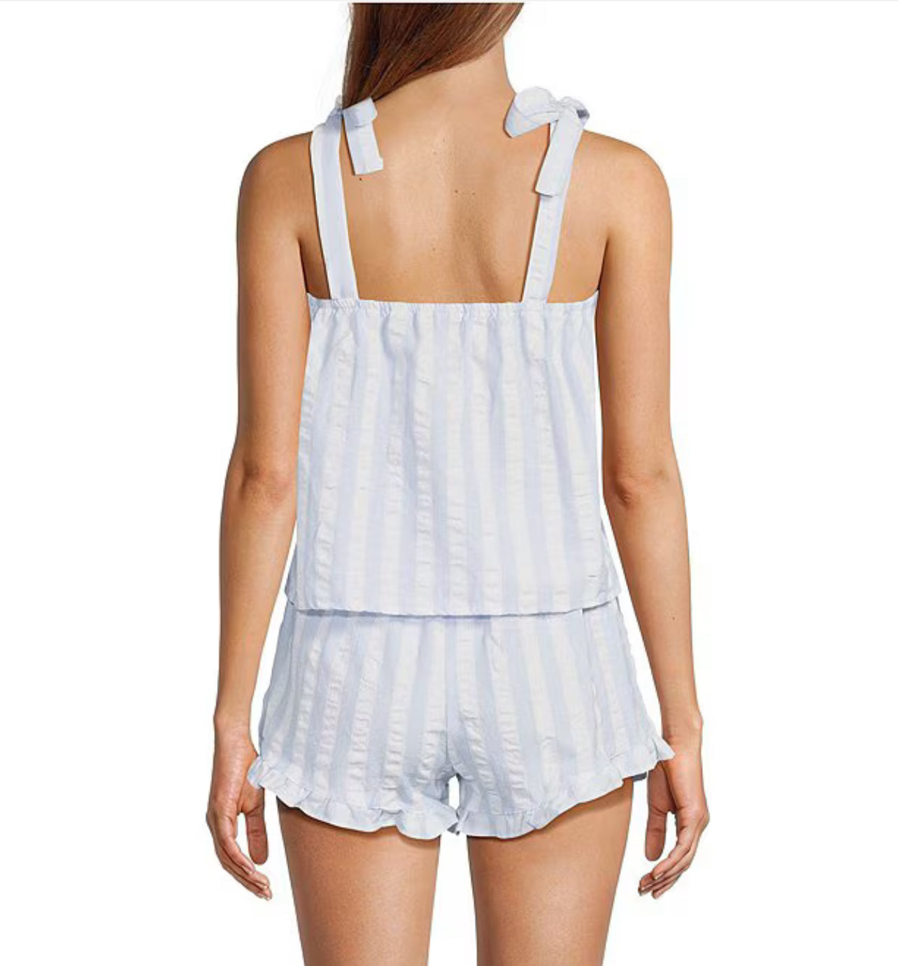 Sleeveless Tie Top Woven Striped Shorty Pajama Set