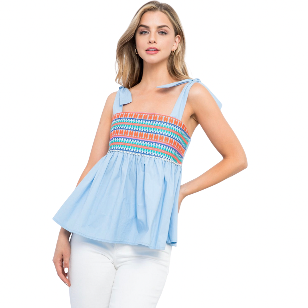 Embroidered Poplin Top
