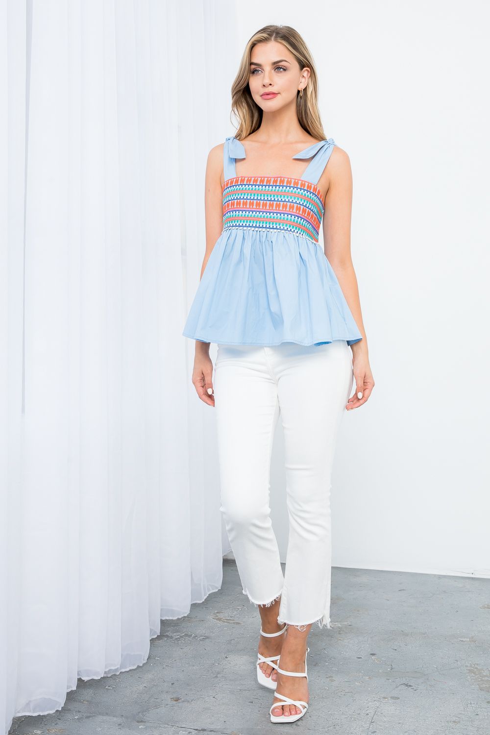 Embroidered Poplin Top